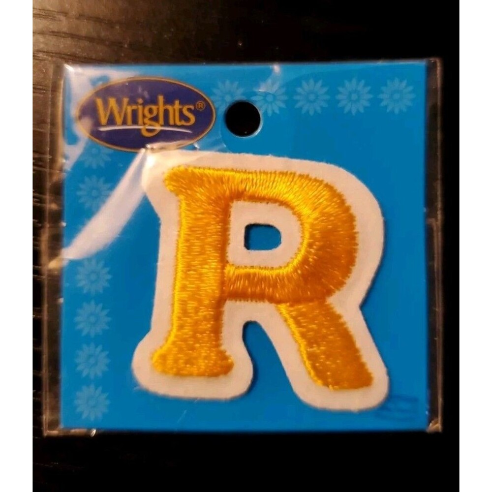 Wrights Letter R Yellow Embroidered Iron-on Patch 1.5 Inch Polyester Rayon